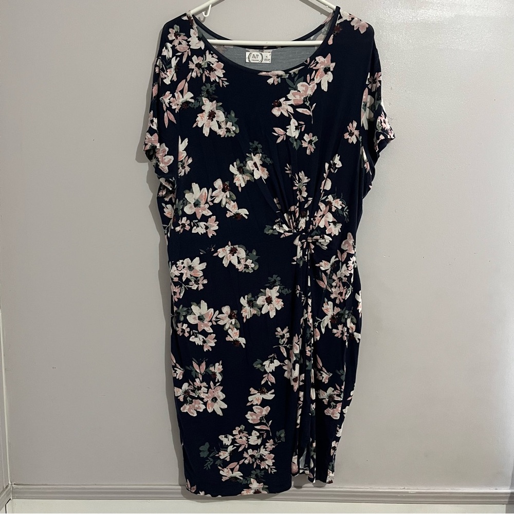 Maurices 24/7 Dress Navy Pink Short Sleeve Size XL